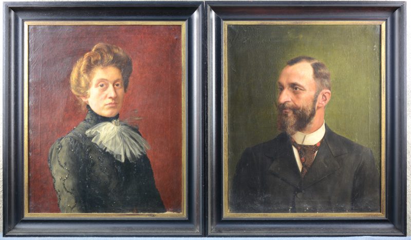 “Portretten van een burgerkoppel”. Olieverf op doek. XIXe eeuw, toegeschreven aan Nicaise De Keyser (1813 - 1887)