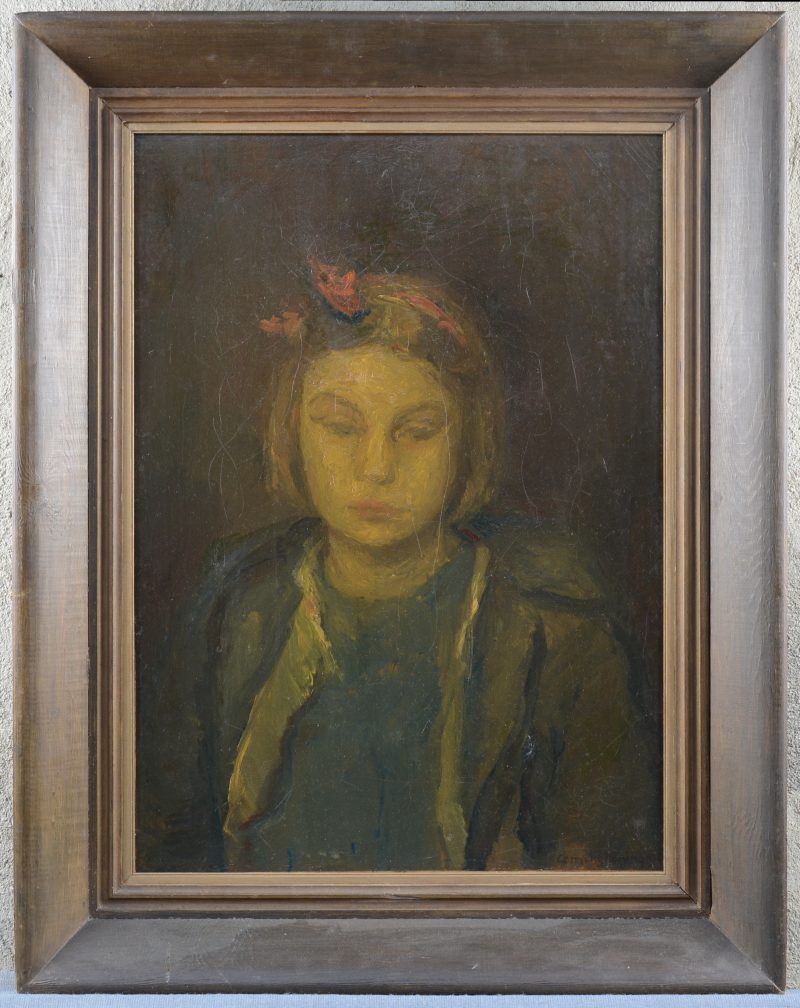 “Meisje met rode strik”. Olieverf op doek. Vermoedelijk jaren ‘40.