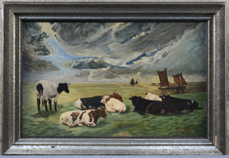 “Koeien in de wei”. Olieverf op doek. Gesigneerd en gedateerd 1941.