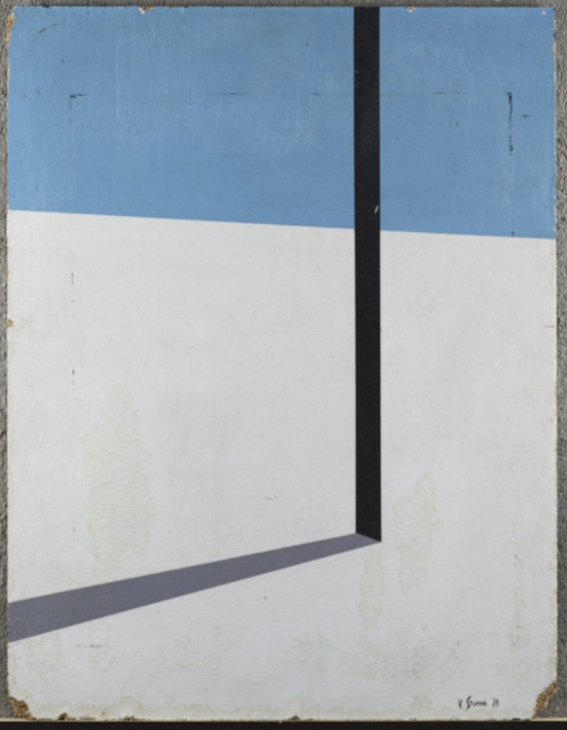 “Abstracte compositie”. Olieverf op paneel. Toegeschreven aan Vittorio Stoppa. Gedateerd 1978. Schade aan de hoeken en randen.