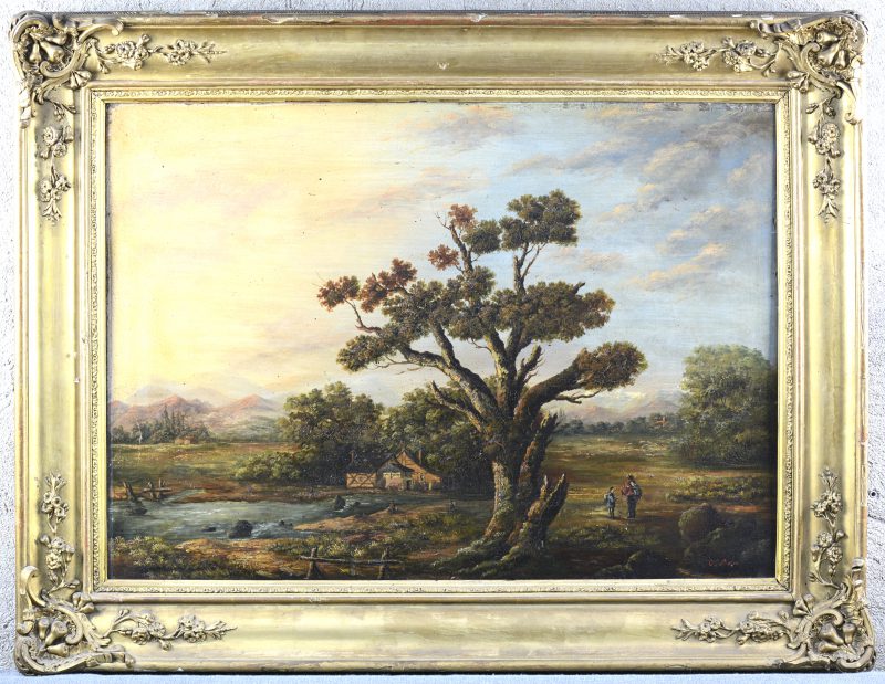 “Landschap”. Olieverf op paneel. Gemonogrameerd ‘C.S.S.’ en gedateerd 1856.