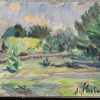 Een lot bestaande uit “In het bos”, “Pittoresk bruggetje” en “Hoeve met bomen”, drie aquareltekeningen op papier, “Place de la concorde” een print van een aquarel en “Op het veld” een schilderij in guache op paneel.