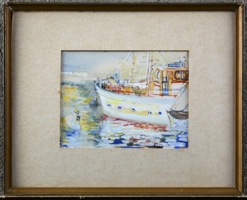“Een vissersboot”. Aquarel op papier.