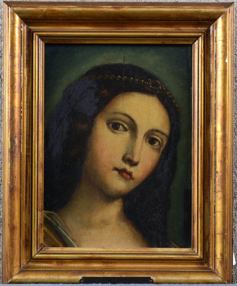 “Portret”. Olieverf op paneel. Naar voorbeeld van Francesco Raibolini Francia.