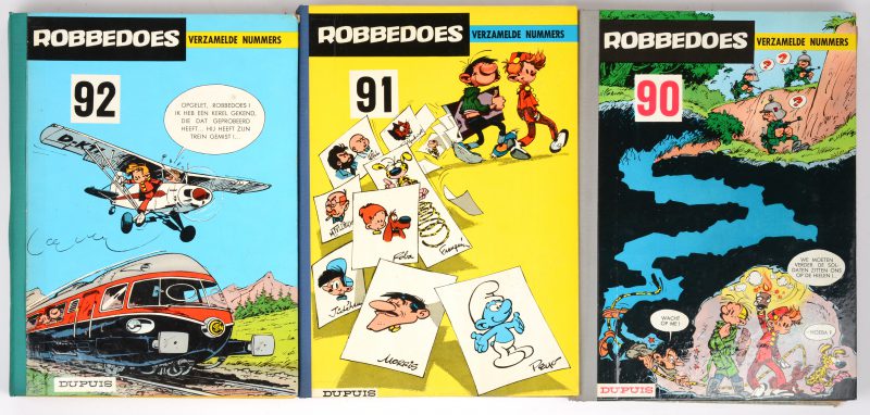 Drie albums met ingebonden nummers van Robbedoes. Albums 90 (1963), 91 en 92. Goed gelezen.