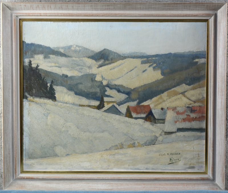 “Winters zicht in de Franche-Comté”. Olieverf op paneel. Naar een werk van Robert Fernier.