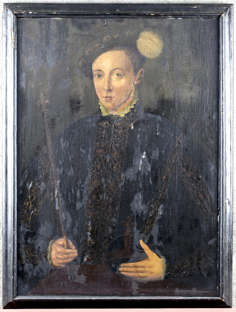“Portret van Edward VI”. Olieverf op paneel. Te restaureren. Naar de XVIe eeuw.