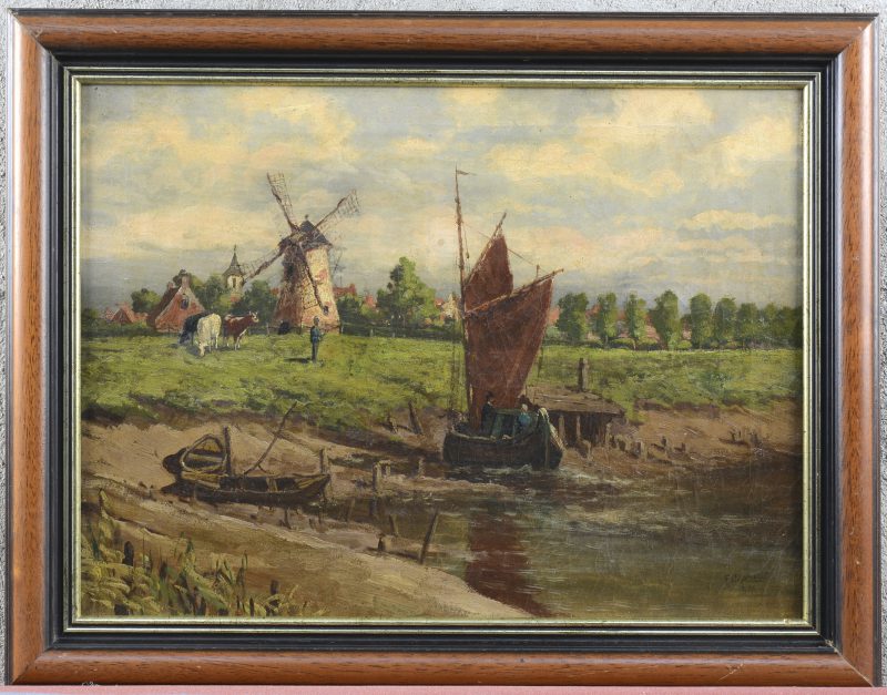 “Hollands landschap”. Olieverf op doek. Gesigneerd en gedateerd 1891.