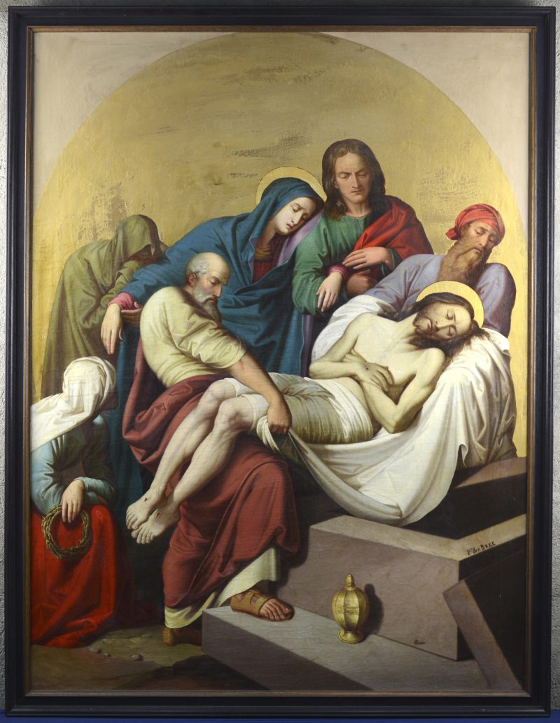 “De begrafenis vanb Christus”. Olieverf op doek. Gesigneerd. Naar voorbeeld in de Kirche am Hof te Wenen.