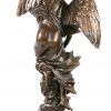 “Engel”. Een gepatineerd bronzen beeld naar het werk van Mathurin Moreau op arduinen sokkel.