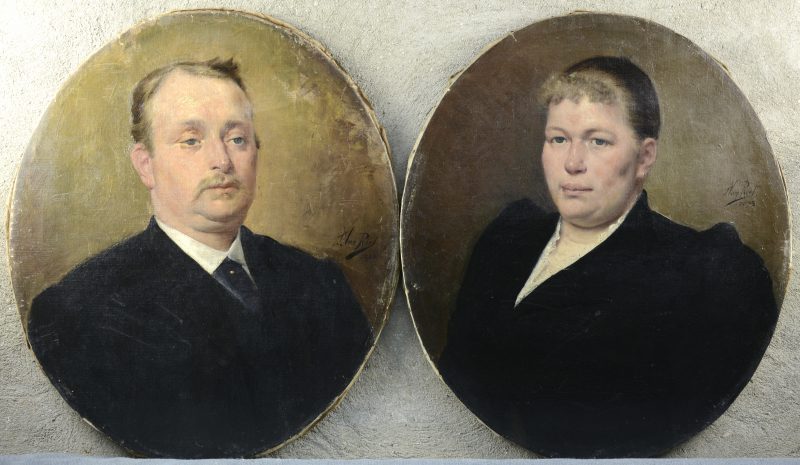 Een paar ovalen portretten. Olieverf op doek. Gesigneerd en gedateerd april 1893.