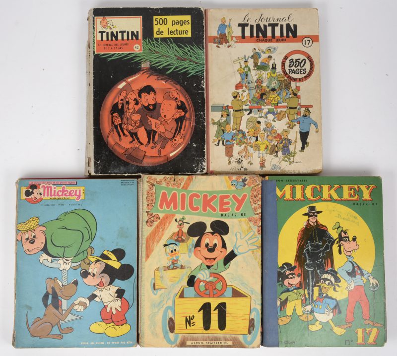 “Mickey Magzine”. Drie albums met ingebonden magazines (1955, 1958). En “Le Journal Tintin” (1951, 1959).