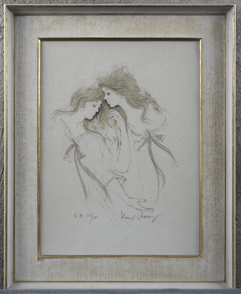 “Les deux filles”. Een lithografie. Gesigneerd en genummerd 20/25 buiten de plaat. Artiestenproef.