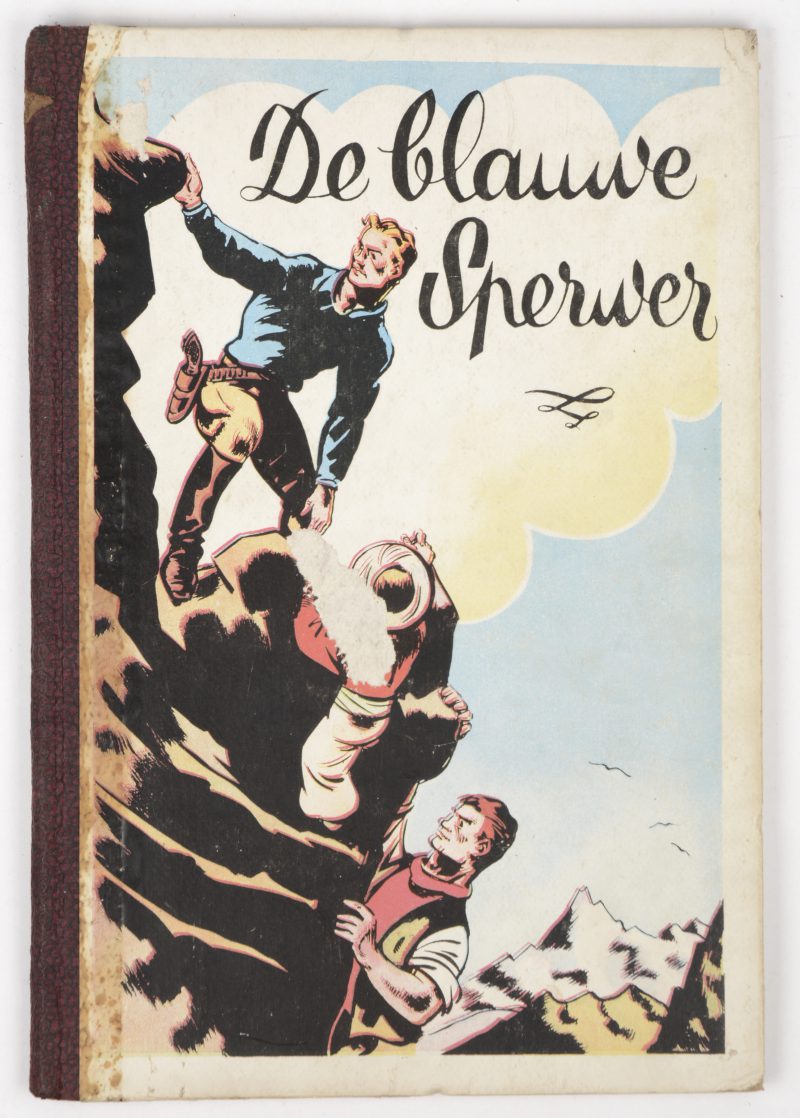 “De Blauwe Sperwer”. Hard cover. Compleet, scheur midden op de coverplaat, lijmsporen. Ed. Dupuis, 1944.