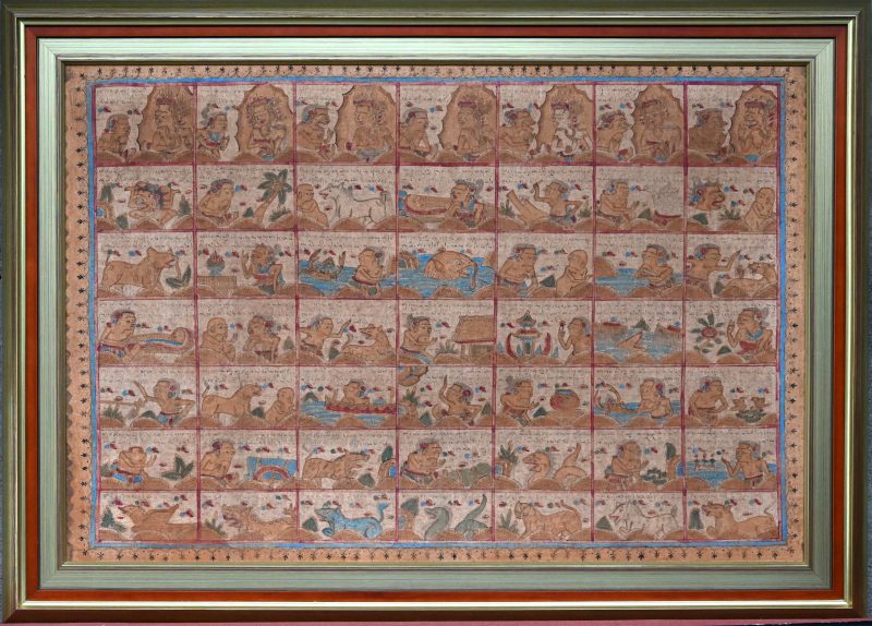 Een Balinese pawukon-kalender op zijde. Medio XXe eeuw.