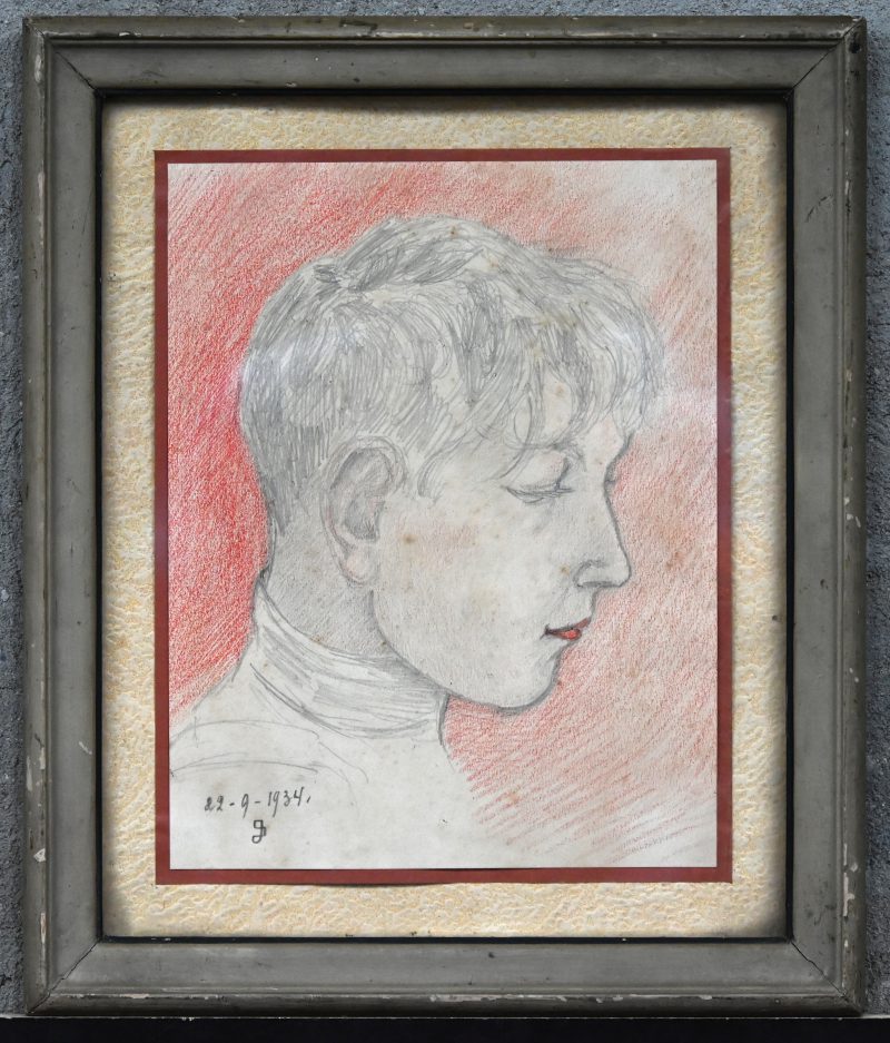 “Jongensportret.” Potlood op papier. Draagt monogram. Gedateerd 22/09/1934.