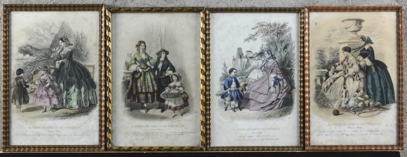Een reeks van vier ingekaderde titelbladen van het ‘Journal des Dames et Demoiselles’. XIXe eeuw.