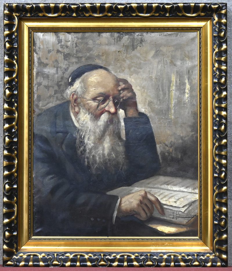 “Lezende Joodse man.” Olieverf op doek. Gesigneerd.