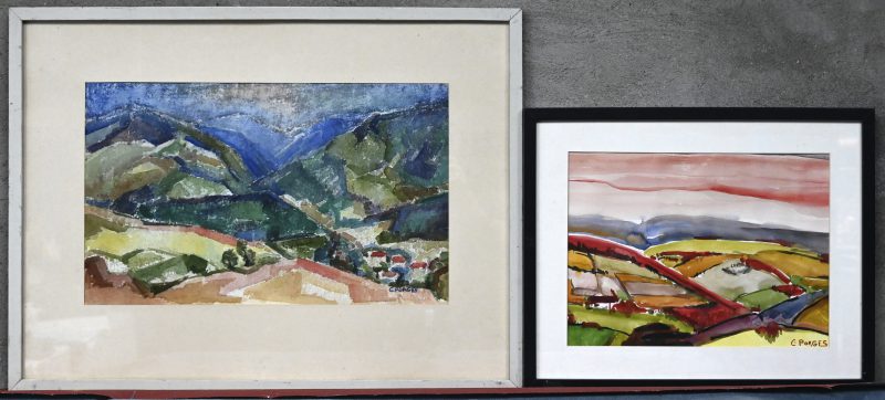 “Monte del Forno”. Twee werken, aquarel op papier. Dragen apocriefe handtekeningen.