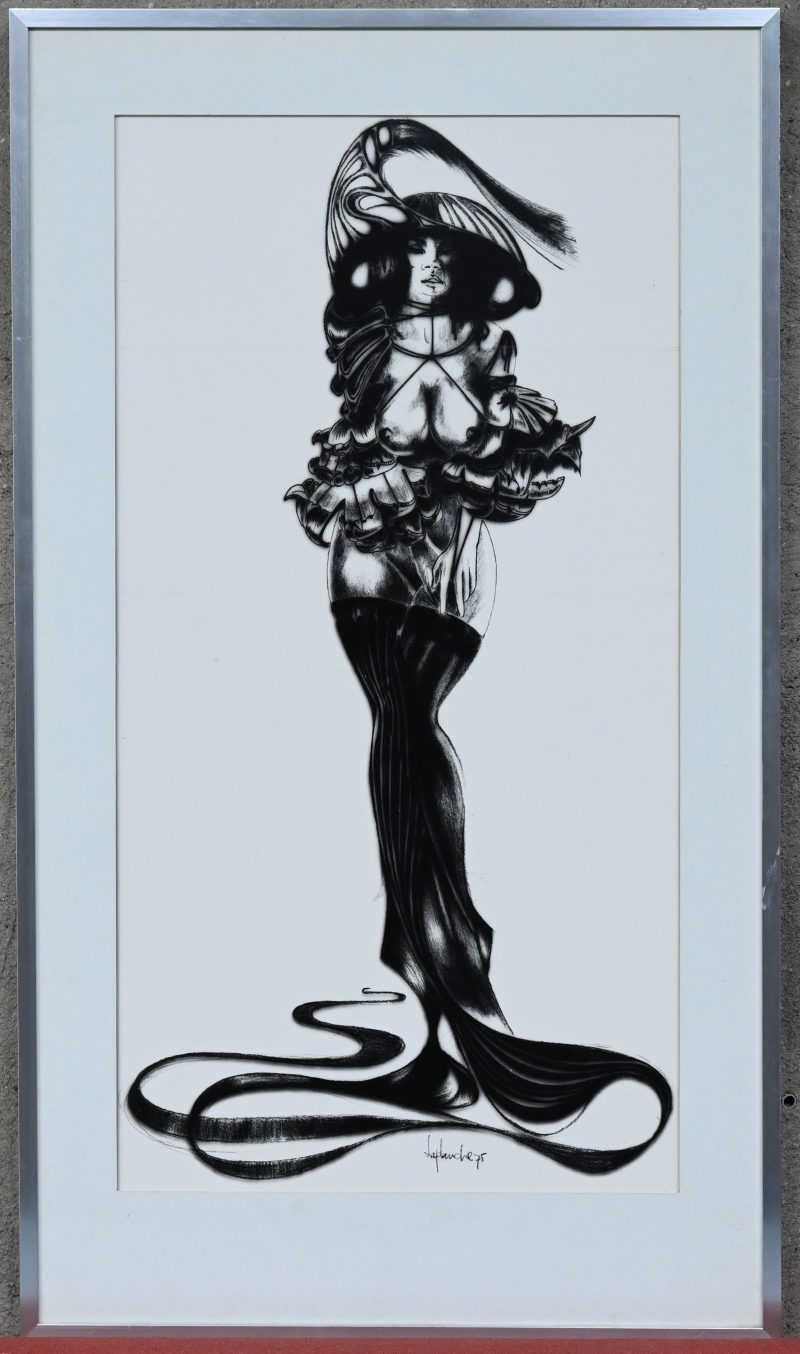 “Art nouveau vrouw”. Een gesigneerde lithografie.