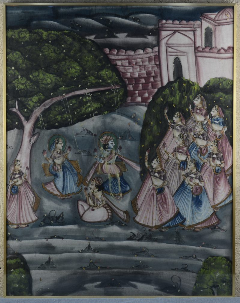 Een Indische gouacheschildering op zijde.