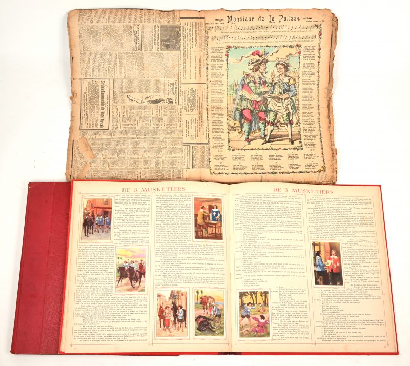 “Les plus belles chansons”, “sprookjes en verhalen”, “de drie musketiers”. Een lot bestaande uit; twee volledige stickerboeken een een ingebonden boek met oude kinderliedjes.
