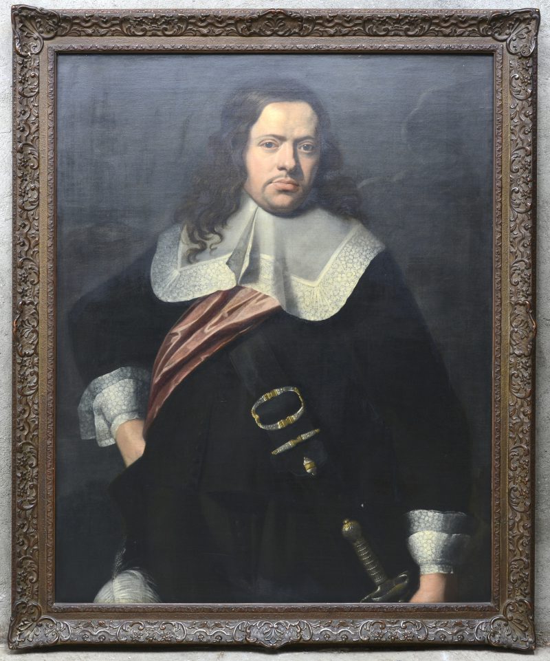 “Portret van een kapitein”. Olieverf op doek. XVIIe eeuw, toegeschreven aan Jan De Bray (1626 - 1697). Herdoekt.
