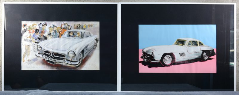 “Mercedes Benz 300 SL Coupe”. Een vintage poster en een pop-art poster van Andy Warhol uit 1954.