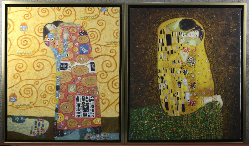 “Moderne compositie met slapende vrouwen. In de stijl van Klimt.” Olieverf op doek. Recent werk.