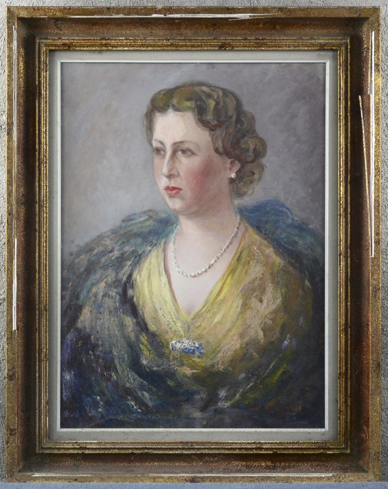 “Vrouwenportret”. Olieverf op doek. Toegeschreven aan Leopold Muller (Antwerpen 1879 - 1961). Zonder signatuur.