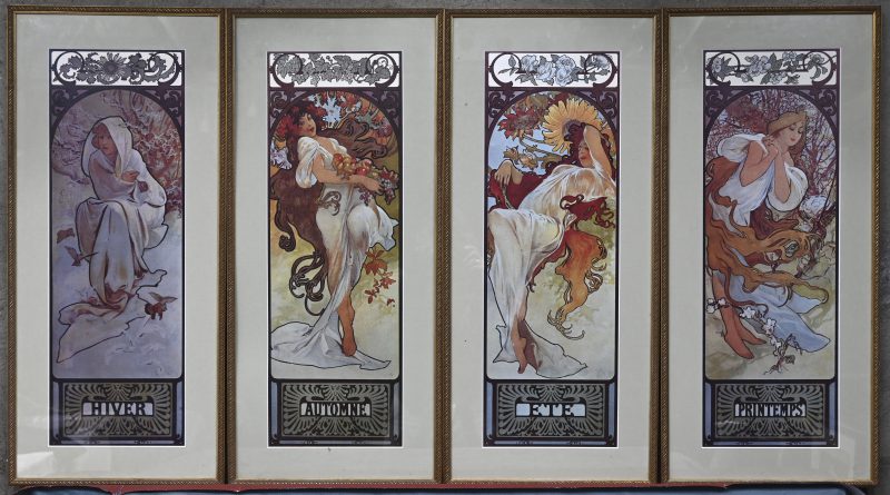 “De vier jaargetijden”. Vier reproducties naar werken van Alphonse Mucha.