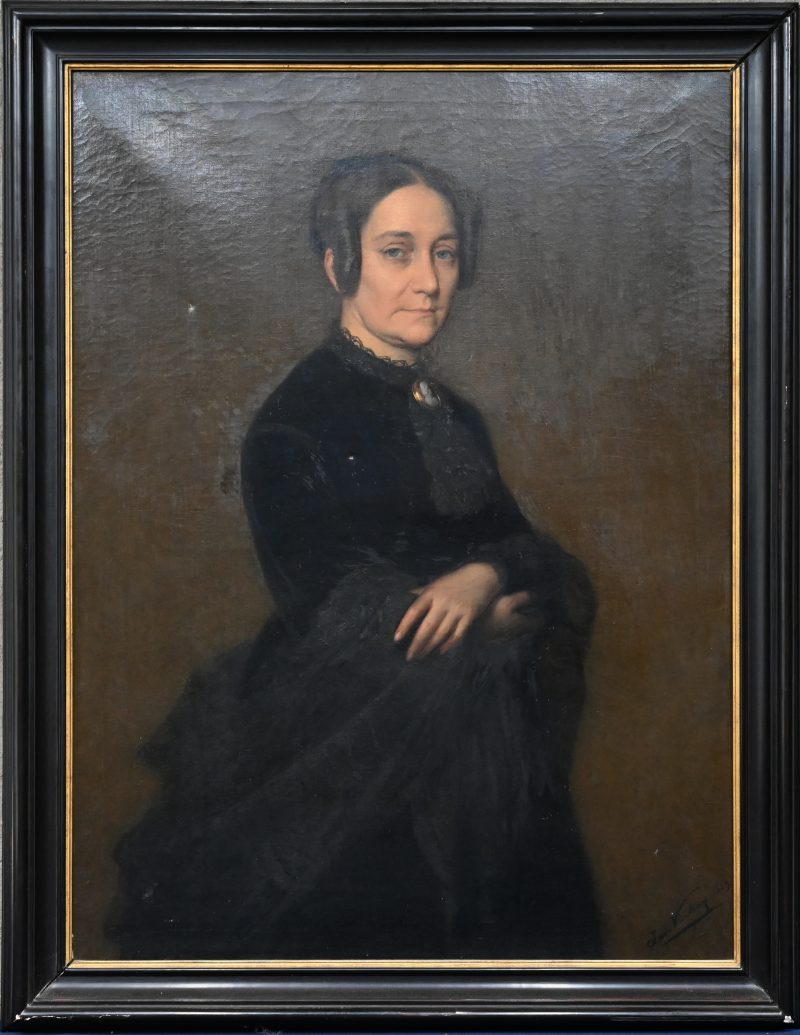 “Portret van een burgervrouw”. Olieverf op doek. Gesigneerd en gedateerd 1869. Twee zeer kleine punctuurtjes.