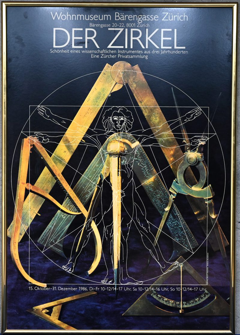 “Der Zirkel”. Een affiche voor een tentoonstelling in het Wohnmuseum Bärengasse Zürich in 1986.