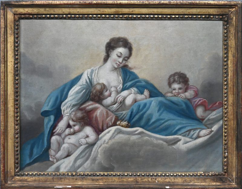 “Moeder met kinderen”. Olieverf op doek. XIXe eeuw.
