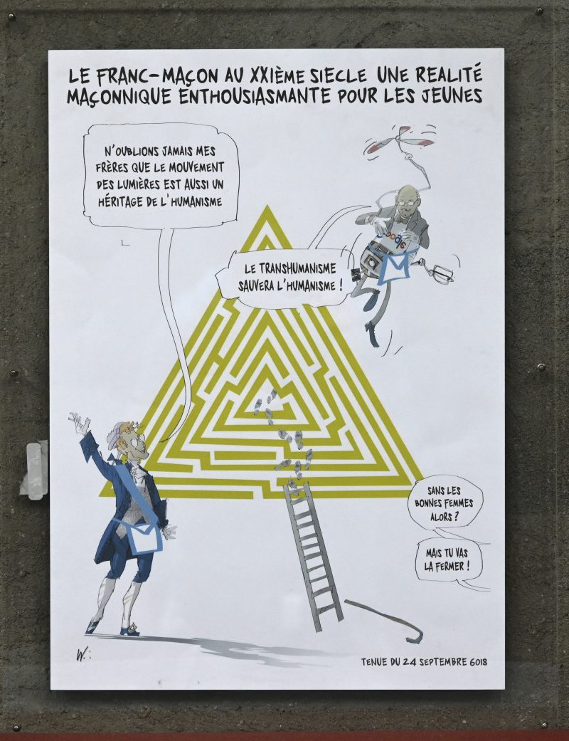 “Le Franc-Maçon au XXIème siècle, ...”. Een ingekaderde affiche.