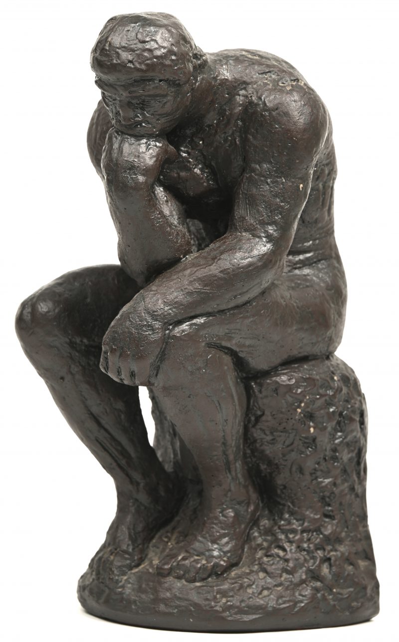 “De denker”. Een kunstreproductie naar Rodin.
