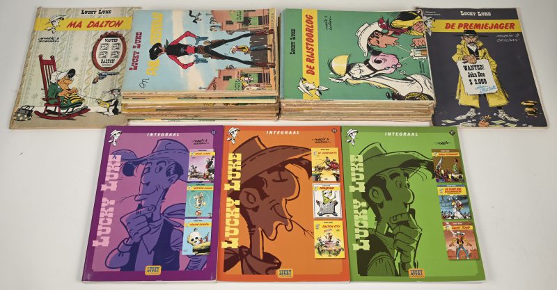 “Lucky Luke”. Integraal 11,12 en 17. Ed. Lucky Comics, zeer goede staat. Plus 27 albums van diverse uitgeverijen (Dupuis, Lombard e.a.), matige tot zeer gelezen staat.