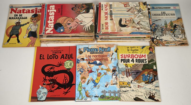 Stripalbums van Ed. Dupuis: “De Blauwbloezen” nrs 1 tot 7. “Natasja” nrs 1 tot 4. “Geniale Olivier”, “Buck Danny”, “De Beverpatroelje”, “Flip Flink” (1960) e.a. En 17 diverse albums van diverse uitgeverijen. Matige tot zeer gelezen staat.