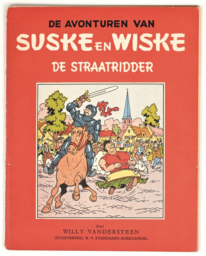 “De Straatridder.” 1ste druk Suske en Wiske. 1 kleine scheur aan een pagina, opschrift op eerste pagina, binnenrand getaped.
