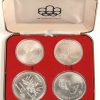 Een partij zilveren munten: 24 stuks Canada Olympische spelen 1976, ontworpen in 1972. De nummers 5 t.e.m. 28: 5 en 10 dollar, 925/1000 zilver. In 6 luxe etuis. Mint. Ongeveer 1000 g.