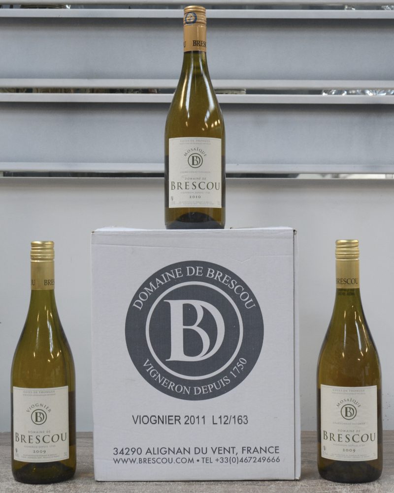 Lot witte wijn        aantal: 9 Bt.    Dom. de Brescou I.G.P. Côtes de Thongue   M.D.  2009  aantal: 2 Bt.    Dom. de Brescou I.G.P. Côtes de Thongue   M.D.  2010  aantal: 1 Bt.    Dom. de Brescou I.G.P. Côtes de Thongue   M.D. O.D. 2011  aantal: 6 Bt.