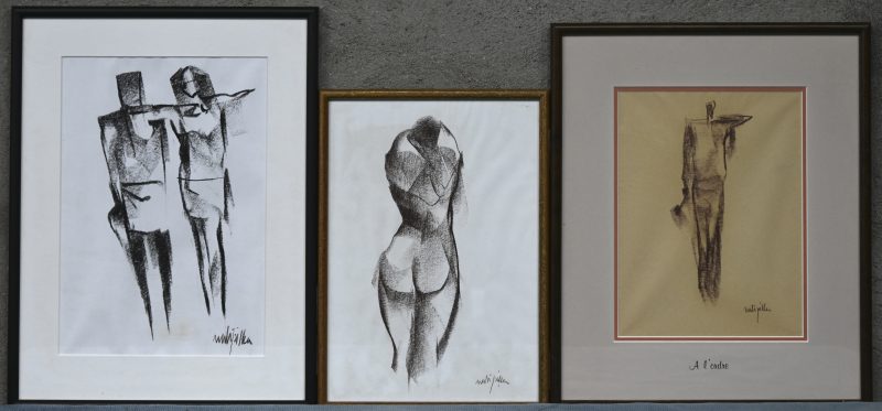 Een reeks van drie tekeningen op papier. Allen gesigneerd. “A l’ordre”. “Vrouwelijk naakt” & “Figuren”