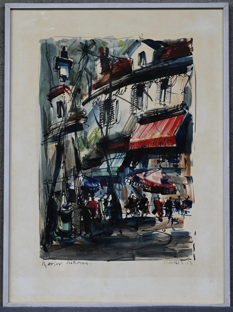 “Zicht op Montmartre”. Olieverf op papier. Gesigneerd en gedateerd 1963.