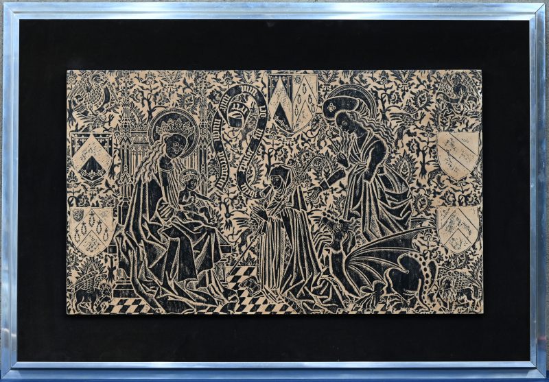 “Hulde aan Zuster Margueritte de Scornay (Nijvel, XVe eeuw). Een druk op hout naar de XVe eeuwse gravure.