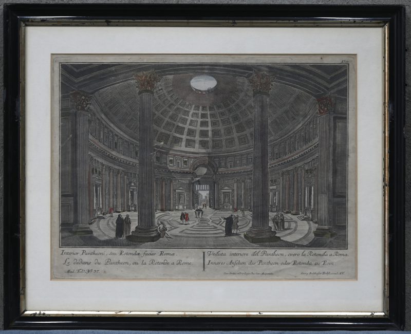 “Interior Pentheoni, seu Rotondae facies Romae...” Een XVIIIe eeuwse, deels ingekleurde gravure.