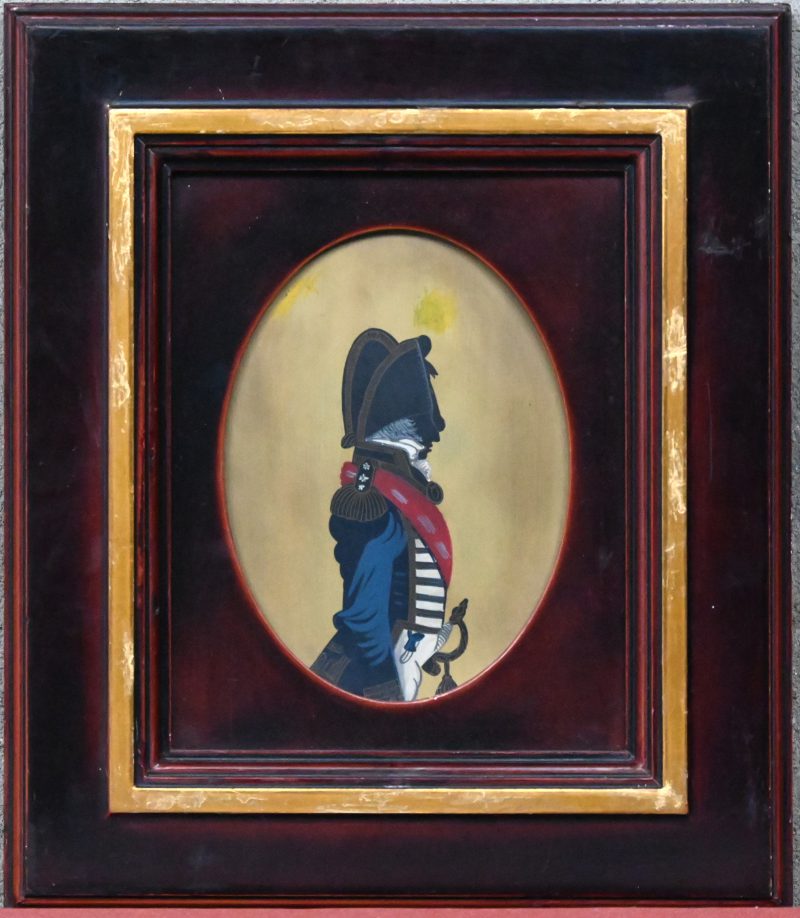 “Napoleontische ridder.” Schilderij op board, in ovaal.