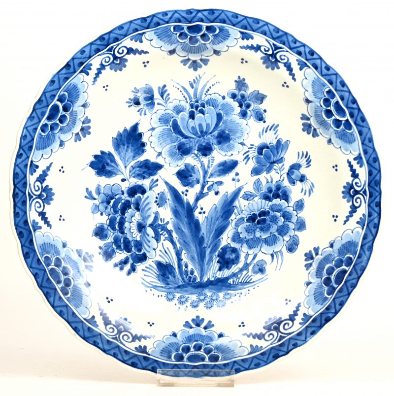 Bord Delfts blauw, gemarkeerd 1653-1953 Delftwit blauw, bloemen tekening