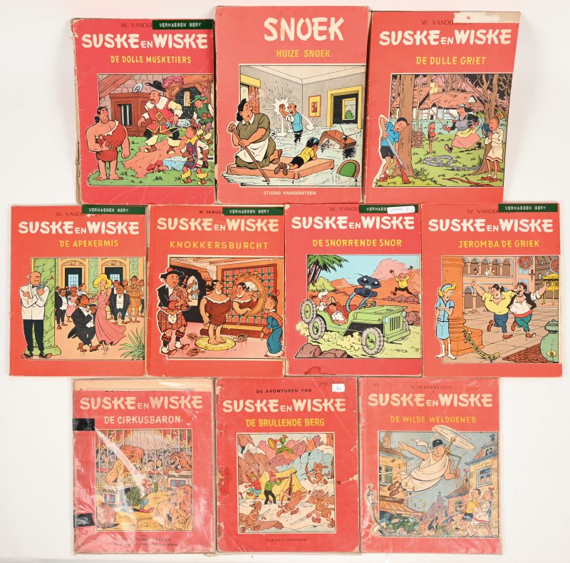 Een lot van 10 Suske en Wiske albums, waaronder 1 eerste druk van De Cirkusbaron (in slechte staat).