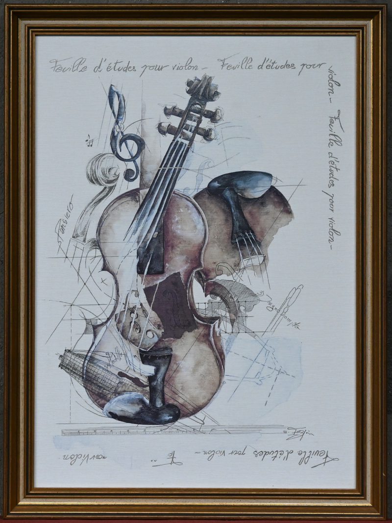 “Etudes pour violin”, schilderij gemengde techniek op papier,