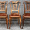 Een set van zes Biedermeyer stijl stoelen met twee bijgevoegde armstoelen. Recent herbekleed (reservestof bijgevoegd).